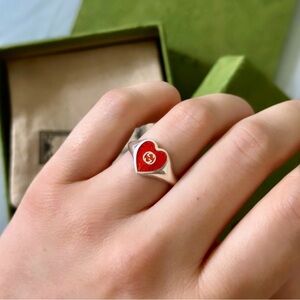 Gucci Silver Ring with Red Heart Enamel XS